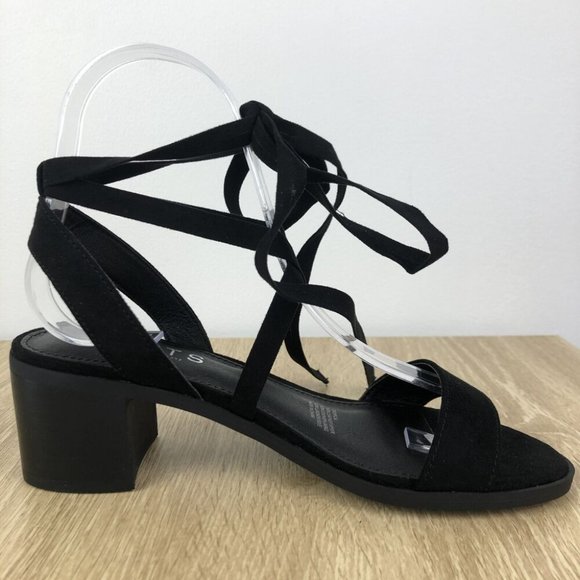 Betts Black Heels Size 5 Ankle Bow Tie Block Heel Faux Suede Party Formal - Picture 5 of 9